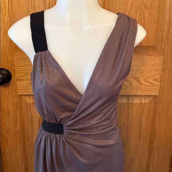 EXPRESS Mocha Shimmer Asymmetrical Hem Mini Dress - Picture 4 of 10